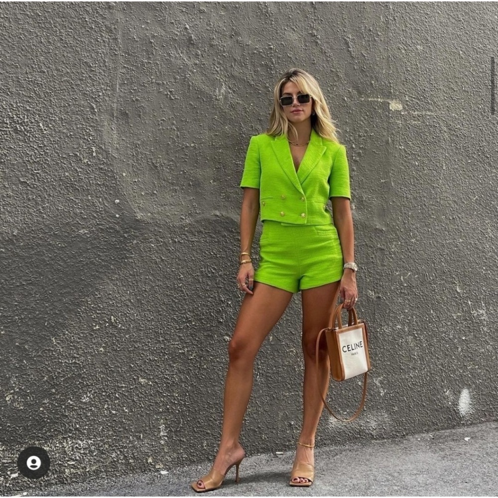 NWT ZARA Cropped Blazer Neon Green M Blogger’s Fav - Picture 9 of 10